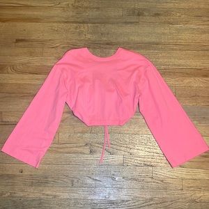 Frame women long bell sleeve cropped open back top size S